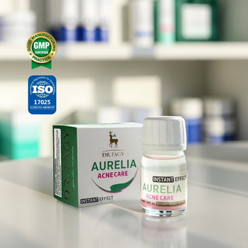 Dr. Tagy Aurelia Acne Care product with box and bottle on a clean pharmacy-style background — helps reduce the appearance of acne and soothe irritated skin.