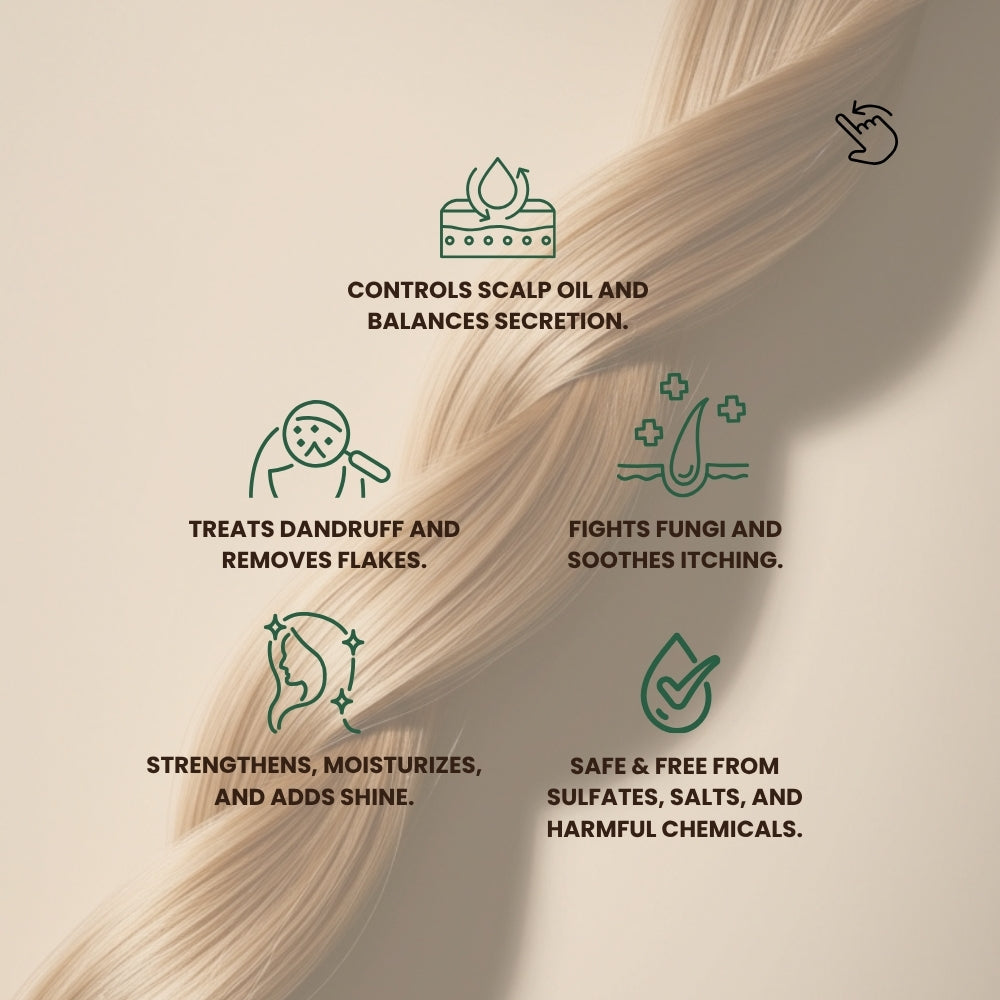 Infographic showing how to use Dr. Tagy Gleam Guard Shampoo — mix one tablespoon of shampoo with warm water, apply to scalp for 15 minutes, rinse thoroughly, and use daily as a natural shampoo. Background shows a woman washing her hair in soft light.