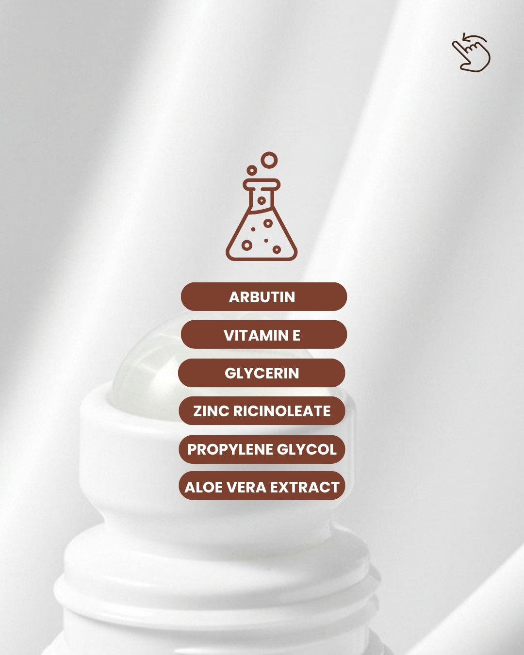Key ingredients of Dr. Tagy Underarm Brightening & Corrector Cream — Arbutin, Vitamin E, Glycerin, Zinc Ricino leate, Propylene Glycol, and Aloe Vera Extract — known for brightening, soothing, and hydrating underarm skin.