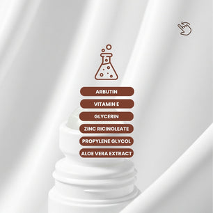 Key ingredients of Dr. Tagy Underarm Brightening & Corrector Cream — Arbutin, Vitamin E, Glycerin, Zinc Ricino leate, Propylene Glycol, and Aloe Vera Extract — known for brightening, soothing, and hydrating underarm skin.