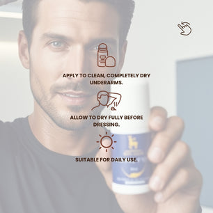 Man holding Dr. Tagy Underarm Brightening & Corrector Cream with application instructions — apply to clean, dry underarms, allow to dry fully before dressing, suitable for daily use.