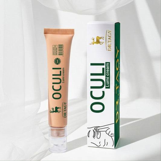 DR TAGY Oculi Lumi Cream under-eye tube displayed with its packaging on a soft white background.