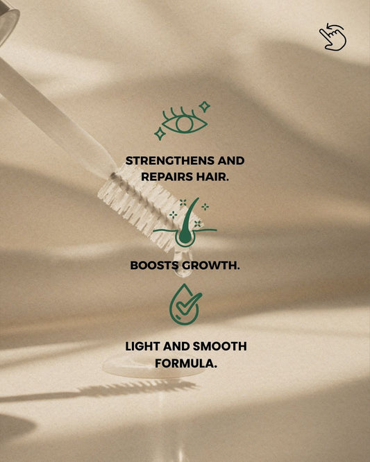 Eyeluxe Eyelash Intensive Serum by Dr. Tagy — product poster showing benefits and packaging on a beige background.