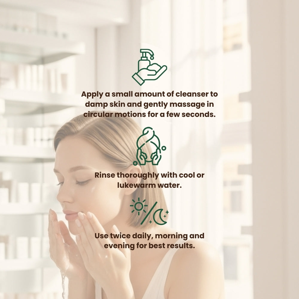 How to use Dr. Tagy Seaweed Face Cleanser: apply a small amount to damp skin and massage gently, rinse thoroughly with cool or lukewarm water, and use twice daily in the morning and evening for best results.